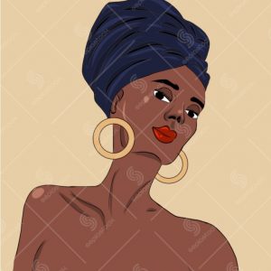 Black Woman With Turban And Gold Hoop Earrings
